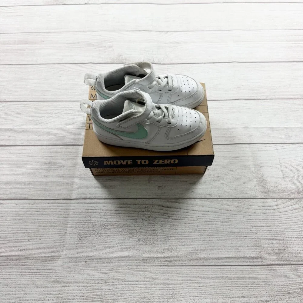 Nike Court Borough Low Recraft Toddler Sneakers White Jade Ice Velcro Shoes 10 C - Picture 7 of 9